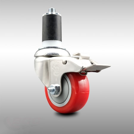 3.5 Inch 316SS Red Poly Swivel 1-5/8 Inch Expanding Stem Caster Lock Brake SCC